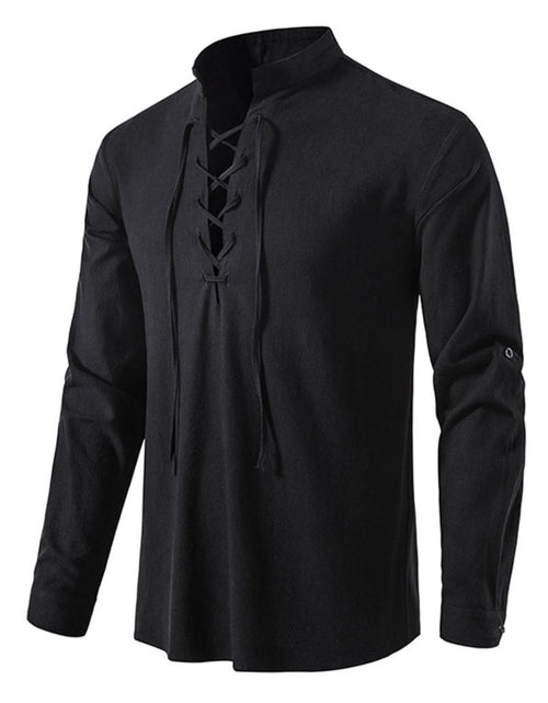 Load image into Gallery viewer, Men's Lace Up Long Sleeve Blouse
