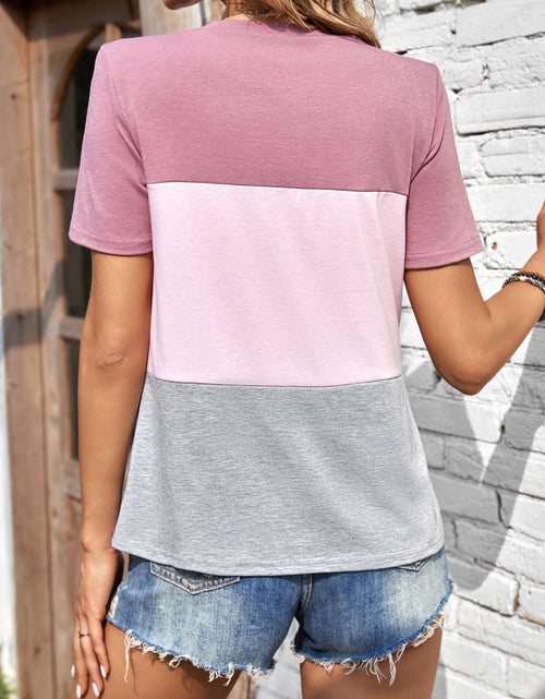 Load image into Gallery viewer, Color Block Round Neck Short Sleeve T-Shirt
