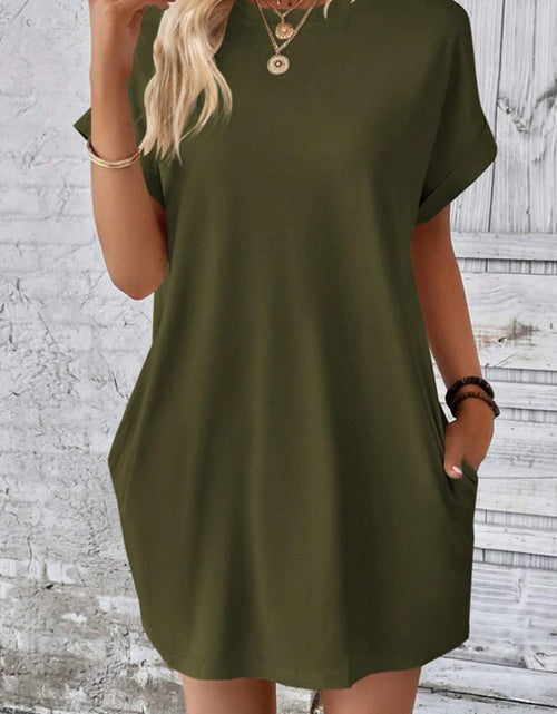 Load image into Gallery viewer, Pocketed Round Neck Short Sleeve Dress

