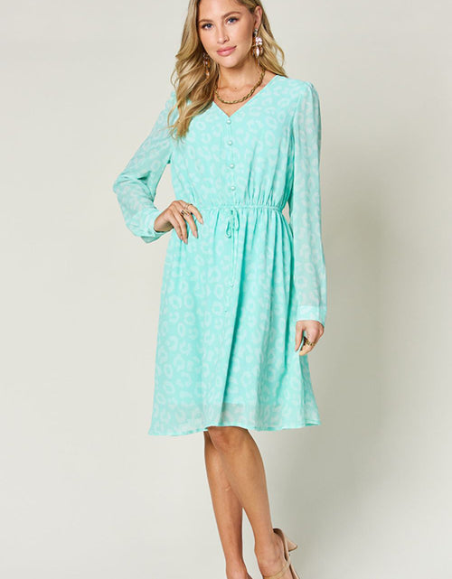 Load image into Gallery viewer, Double Take Full Size Printed Ruched V-Neck Long Sleeve Dress
