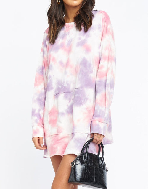 Load image into Gallery viewer, Pocketed Tie-Dye Round Neck Long Sleeve Dress

