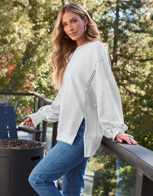 Load image into Gallery viewer, Slit Round Neck Long Sleeve Sweatshirt
