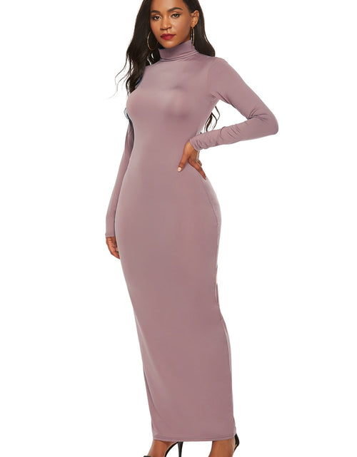 Load image into Gallery viewer, Mock Neck Long Sleeve Maxi Slim Dress
