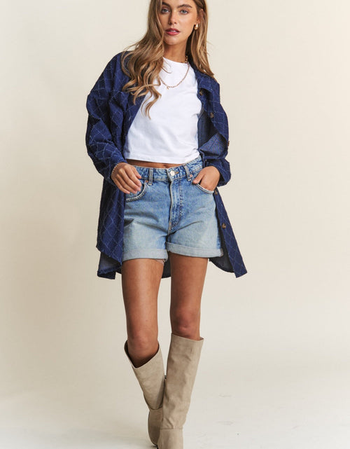 Load image into Gallery viewer, J.NNA Rhombus Stitched Button Up Denim Shacket
