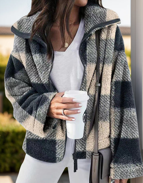 Load image into Gallery viewer, Full Size Plaid Zip Up Long Sleeve Jacket

