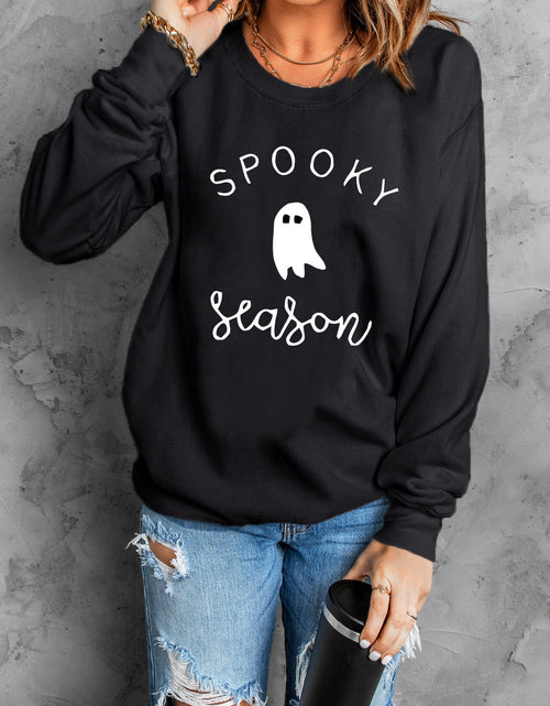 Load image into Gallery viewer, Round Neck Long Sleeve SPOOKY SEASON Graphic Sweatshirt
