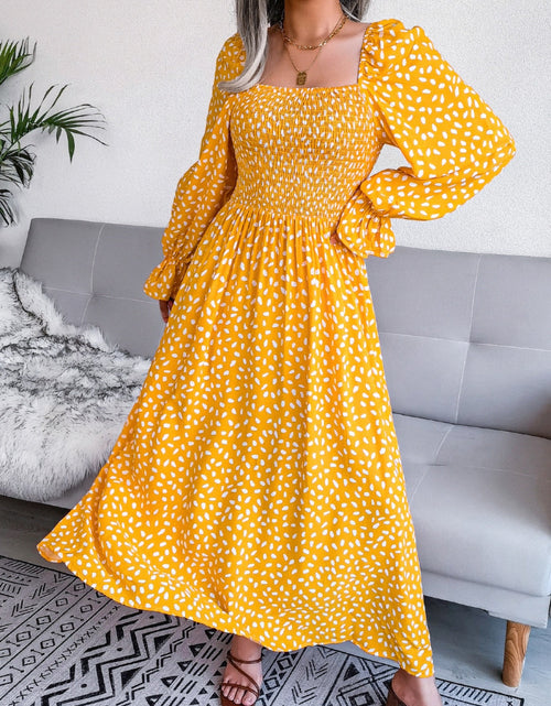 Load image into Gallery viewer, Smocked Square Neck Flounce Sleeve Dress
