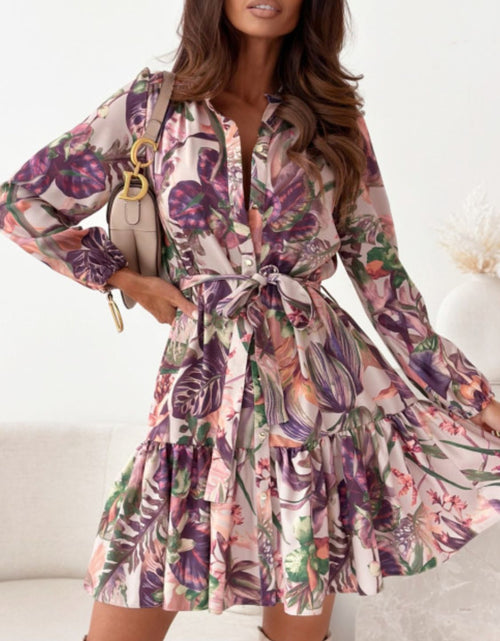 Load image into Gallery viewer, Ruffle Hem Floral Long Sleeve Dress

