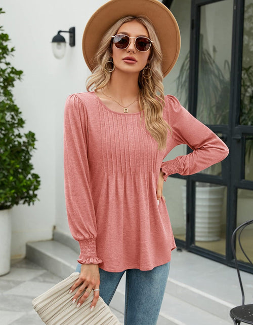 Load image into Gallery viewer, Smocked Round Neck Lantern Sleeve Blouse
