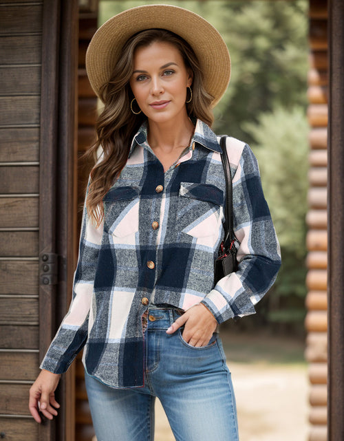 Load image into Gallery viewer, Full Size Pocketed Plaid Collared Neck Shacket
