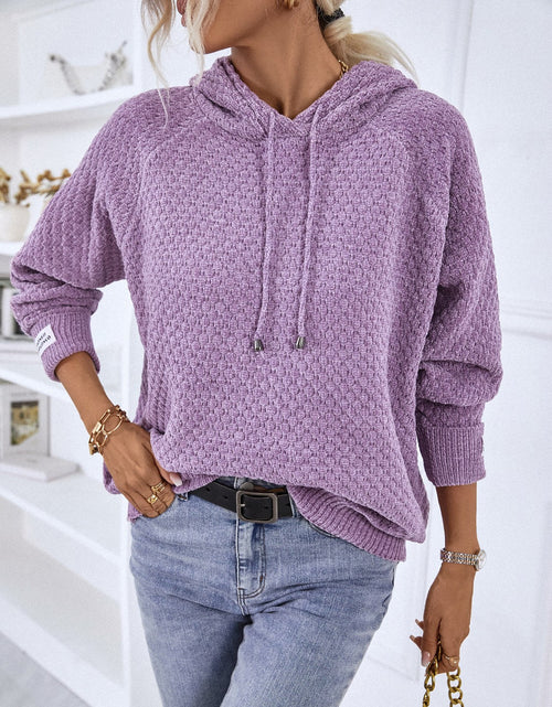 Load image into Gallery viewer, Texture Drawstring Long Sleeve Hooded Sweater
