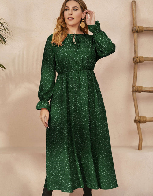 Load image into Gallery viewer, Honey Plus Size Ruffled Polka Dot Long Sleeve Midi Dress

