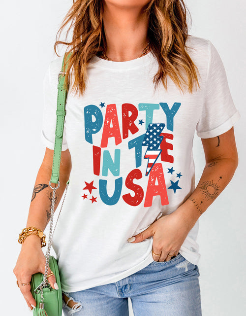 Load image into Gallery viewer, Letter Graphic Round Neck Short Sleeve T-Shirt
