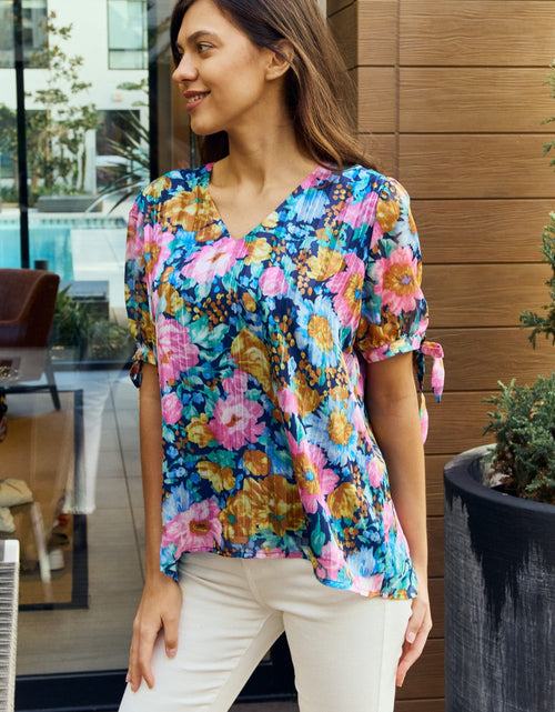 Load image into Gallery viewer, Petal Dew Full Size Floral V-Neck Tie Detail Blouse
