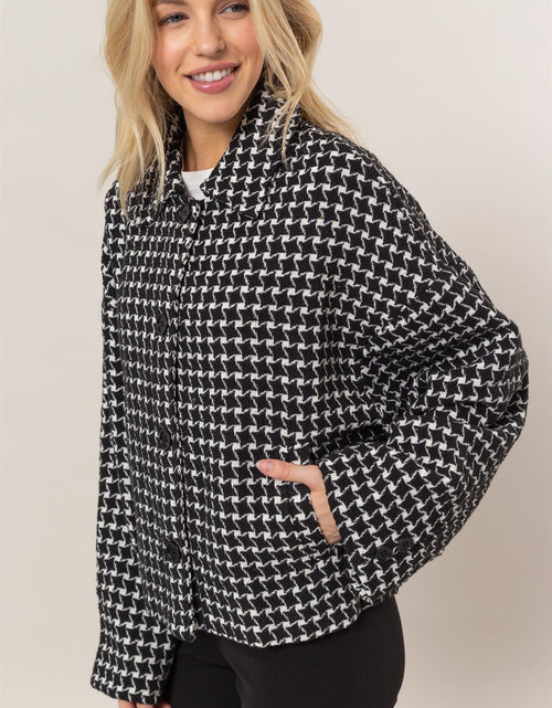 Load image into Gallery viewer, HYFVE Tweed Plaid Button Up Collared Neck Jacket
