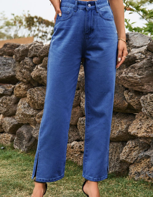 Load image into Gallery viewer, High Waist Loose Fit Ankle Slit Jeans
