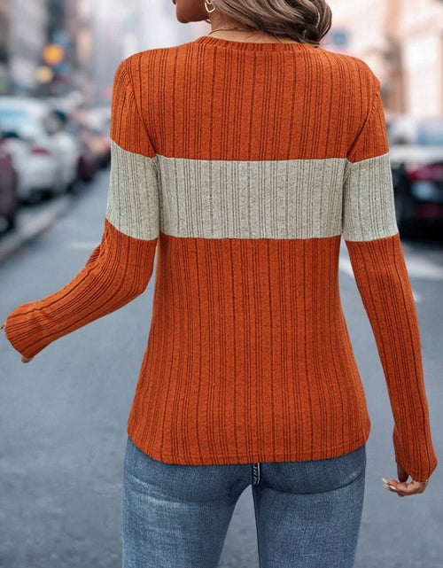 Load image into Gallery viewer, Color Block Round Neck Long Sleeve Top
