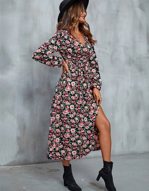 Load image into Gallery viewer, Perfee Floral V-Neck Slit Midi Dress
