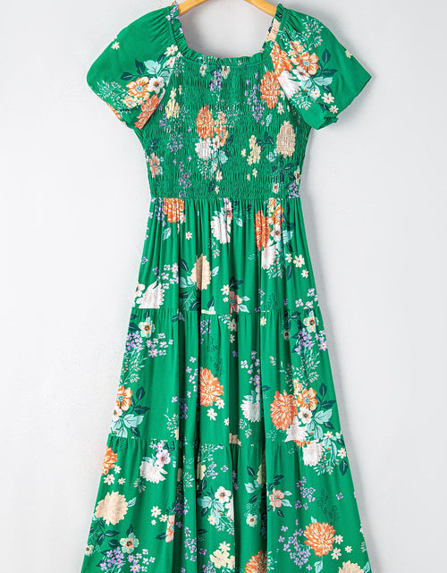 Load image into Gallery viewer, Floral Print Bubble Sleeve Smocked Tiered Midi Dress
