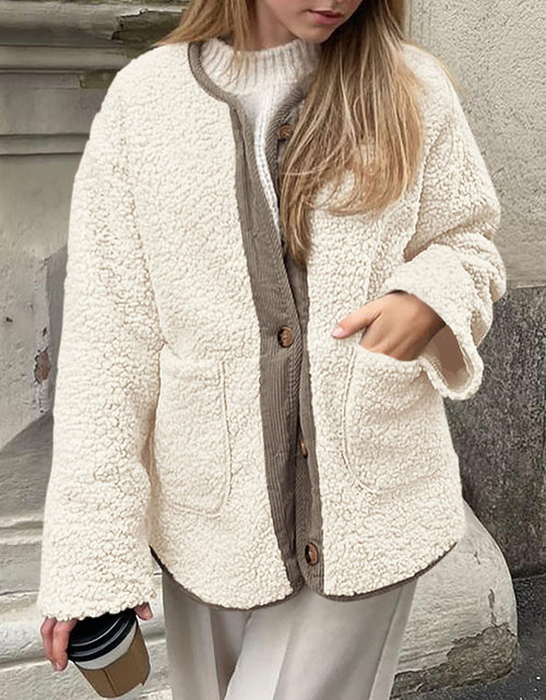 Load image into Gallery viewer, Contrast Button Up Sherpa Jacket with Pockets
