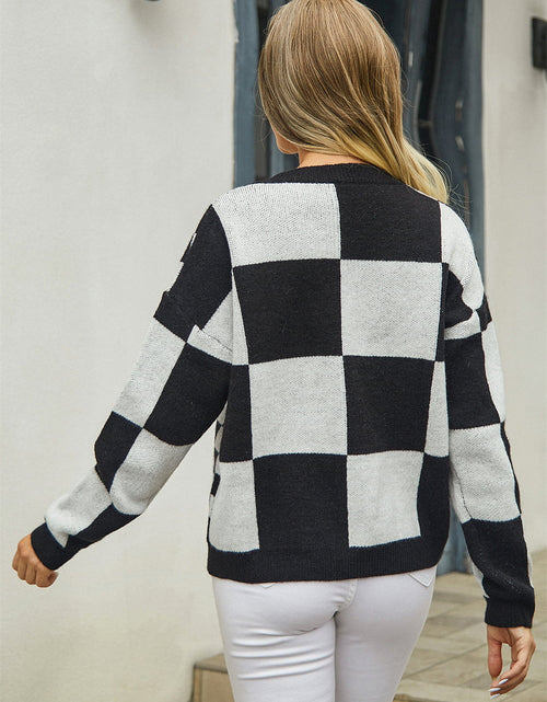 Load image into Gallery viewer, Angel Wings Plaid V-Neck Dropped Shoulder Cardigan
