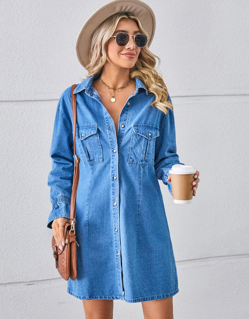 Load image into Gallery viewer, Pocketed Dropped Shoulder Mini Denim Dress
