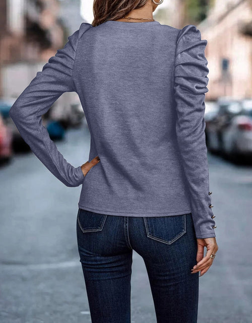 Load image into Gallery viewer, Decorative Button Puff Sleeve T-Shirt
