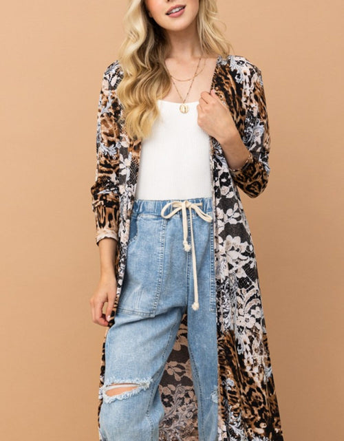 Load image into Gallery viewer, And The Why Leopard Kimono Open Front Longline Cardigan
