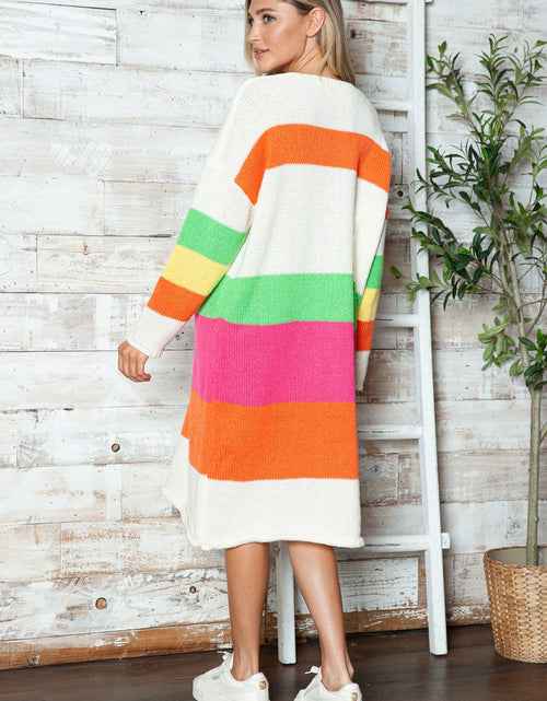 Load image into Gallery viewer, Color Block V-Neck Long Sleeve Sweater Dress
