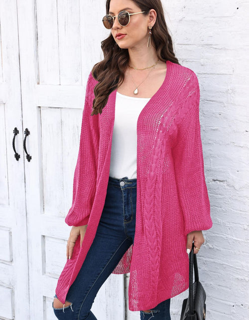 Load image into Gallery viewer, Cable-Knit Open Front Long Sleeve Cardigan
