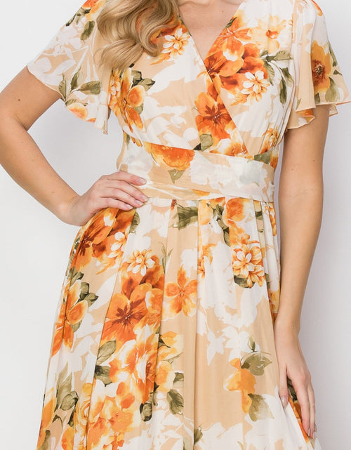 Load image into Gallery viewer, HYFVE Floral Tie Back Short Sleeve Slit Maxi Dress
