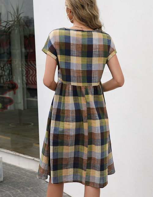 Load image into Gallery viewer, Ivy Lane Plaid Round Neck Cap Sleeve Dress
