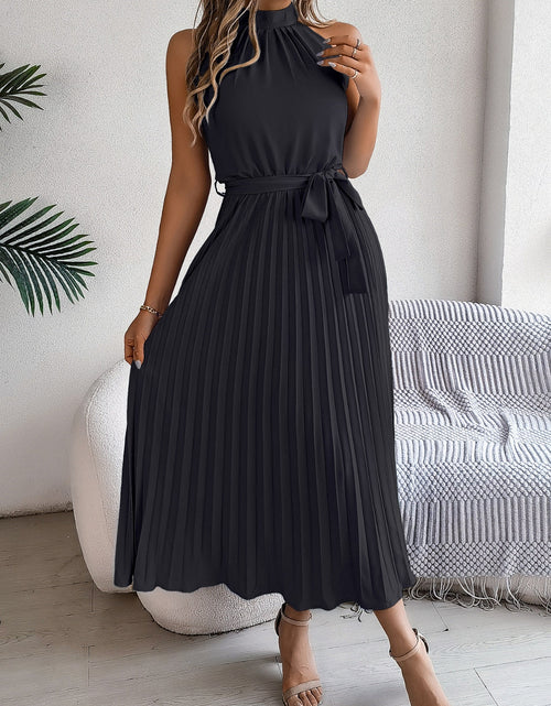 Load image into Gallery viewer, Pleated Tie Waist Sleeveless Midi Dress
