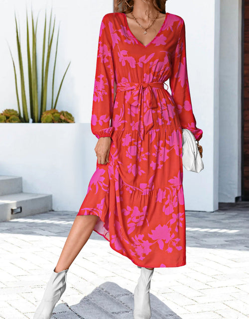 Load image into Gallery viewer, Floral V-Neck Long Sleeve Dress
