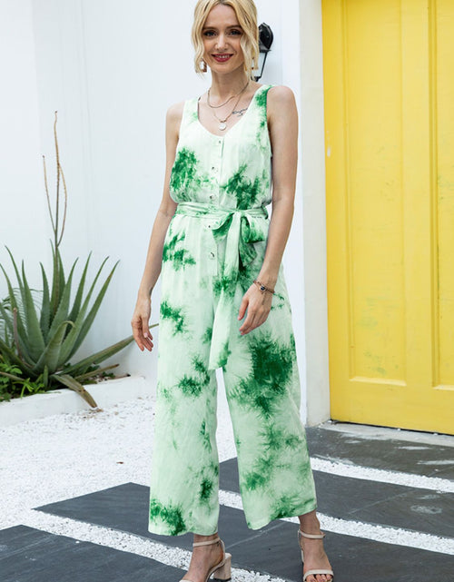 Load image into Gallery viewer, Ivy Lane Tie-Dye Tie Waist Sleeveless Jumpsuit
