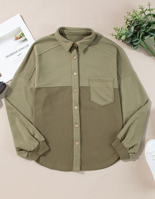 Load image into Gallery viewer, Waffle-Knit Collared Neck Long Sleeve Shacket
