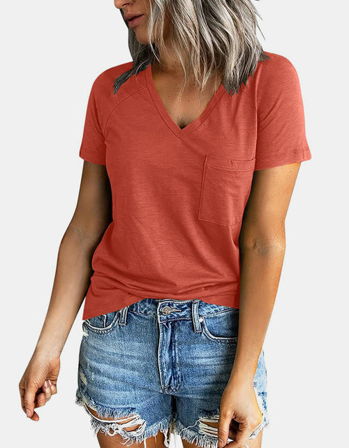 Load image into Gallery viewer, Pocketed V-Neck Short Sleeve T-Shirt
