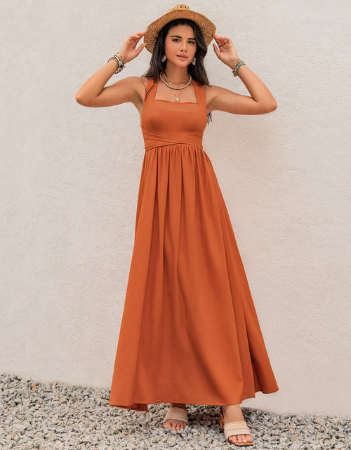 Load image into Gallery viewer, Crisscross Back Smocked Square Neck Maxi Dress
