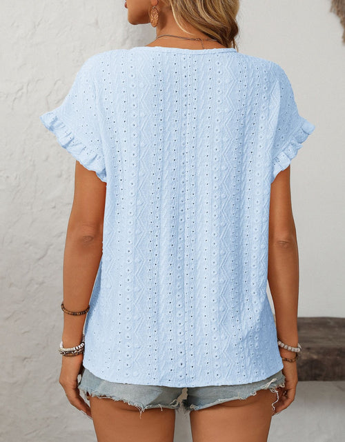 Load image into Gallery viewer, Mandy Eyelet Round Neck Short Sleeve Top
