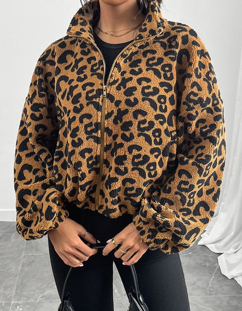 Load image into Gallery viewer, Leopard Zip Up Long Sleeve Jacket
