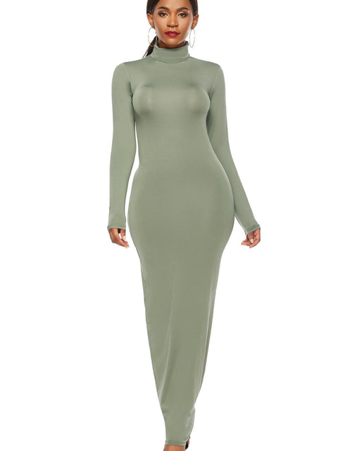 Load image into Gallery viewer, Mock Neck Long Sleeve Maxi Slim Dress
