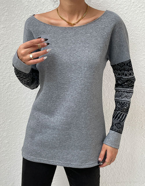 Load image into Gallery viewer, Shiny Boat Neck Long Printed Sleeve Blouse
