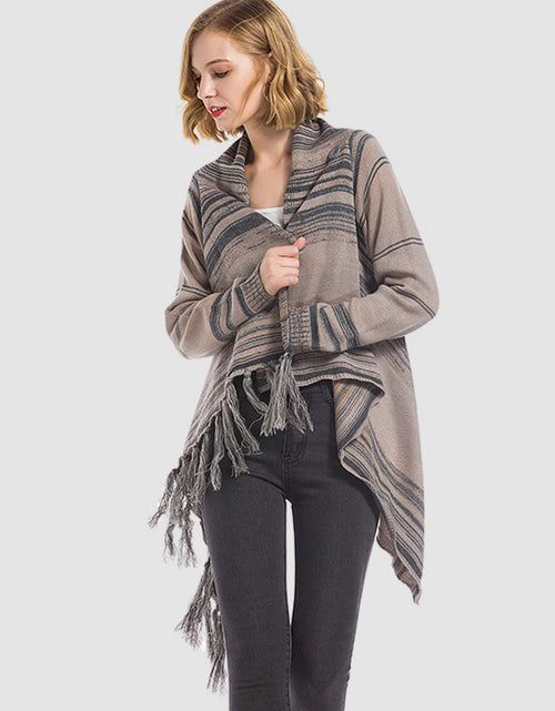 Load image into Gallery viewer, Angel Wings Tassel Striped Open Front Long Sleeve Cardigan
