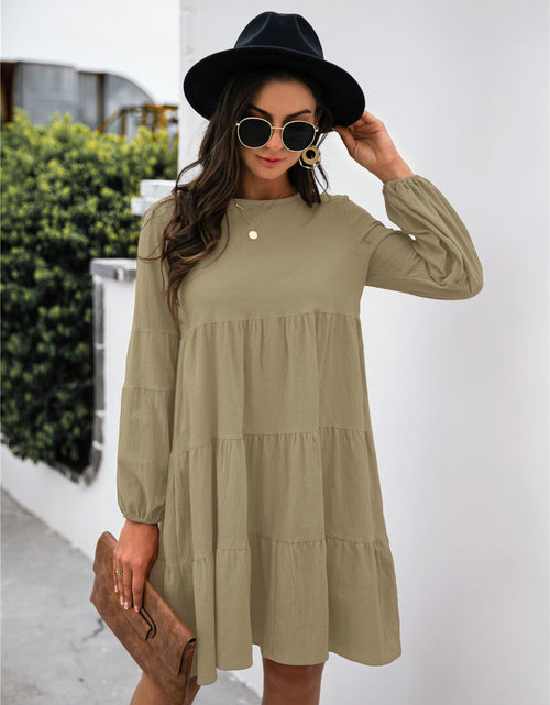 Load image into Gallery viewer, Balloon Sleeve Keyhole Tiered Dress
