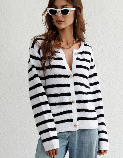 Load image into Gallery viewer, Striped Button Down Long Sleeve Cardigan
