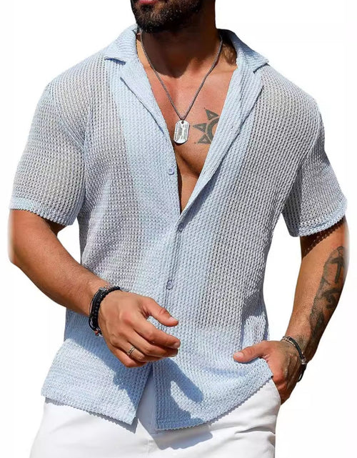 Load image into Gallery viewer, Men's Full Size Openwork Button Down Short Sleeve Shirt Plus Size

