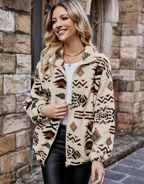 Load image into Gallery viewer, Geometric Zip Up Long Sleeve Outerwear
