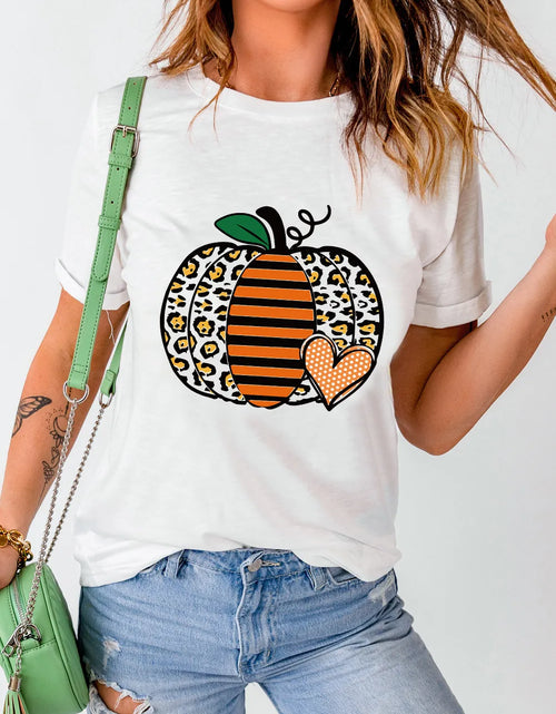 Load image into Gallery viewer, Pumpkin Graphic Round Neck Short Sleeve T-Shirt
