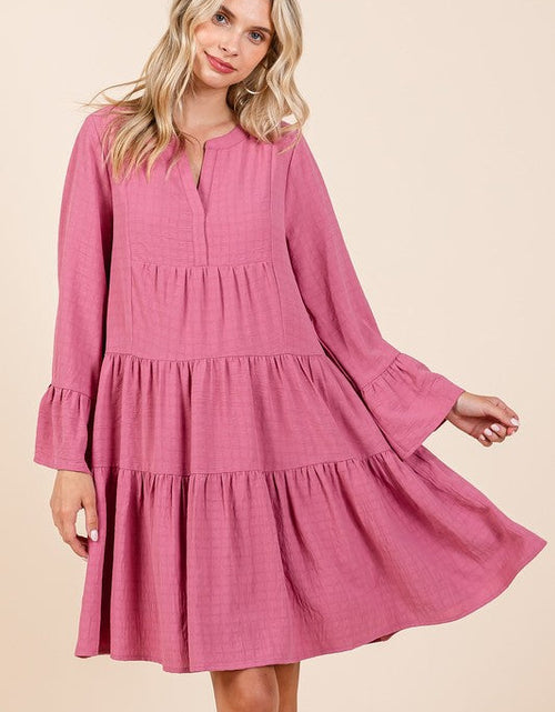 Load image into Gallery viewer, Mittoshop Tiered Notched Flare Sleeve Dress
