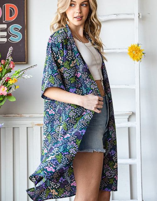 Load image into Gallery viewer, Heimish Full Size Half Sleeve Floral Open Cardigan Plus Size
